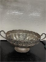 Large Fancy Silver Tone Dbl Handled Center Bowl