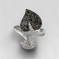Black & White CZ Sterling Silver Heart Ring