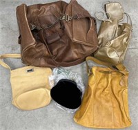 Lot of purses - leather duffle bag, evening snap