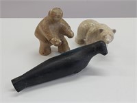 3pc Soapstone Carving Sculpture Collection