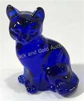 Vintage Fenton Cobalt Blue Glass Cat