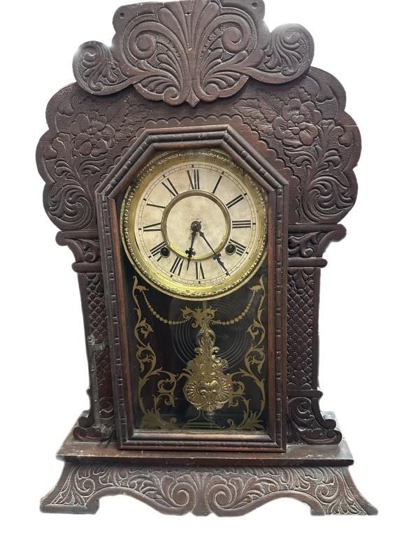 Antique Kitchen Clock w’ Key & Pendulum