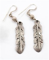 Vintage .925 Silver Navajo Feather Earrings
