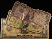 1914 $10, 1929 $10 NATIONAL, 1928 $1 SILVER CERT
