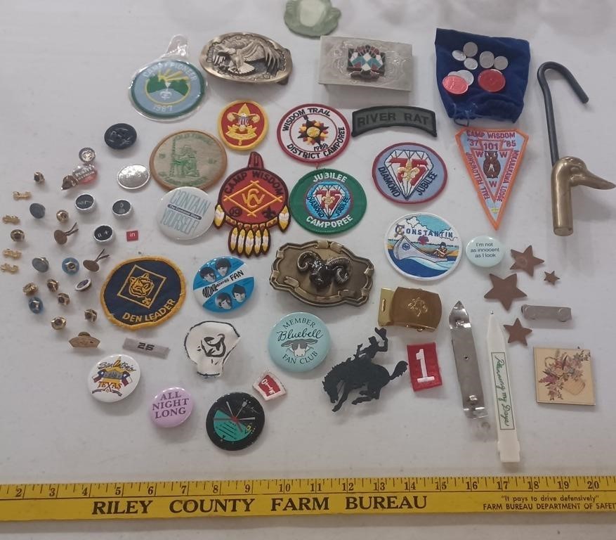 66pc Pins patches buckles boy scout vintage lot