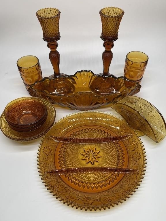 Collection of Vintage Pressed Amber Glass