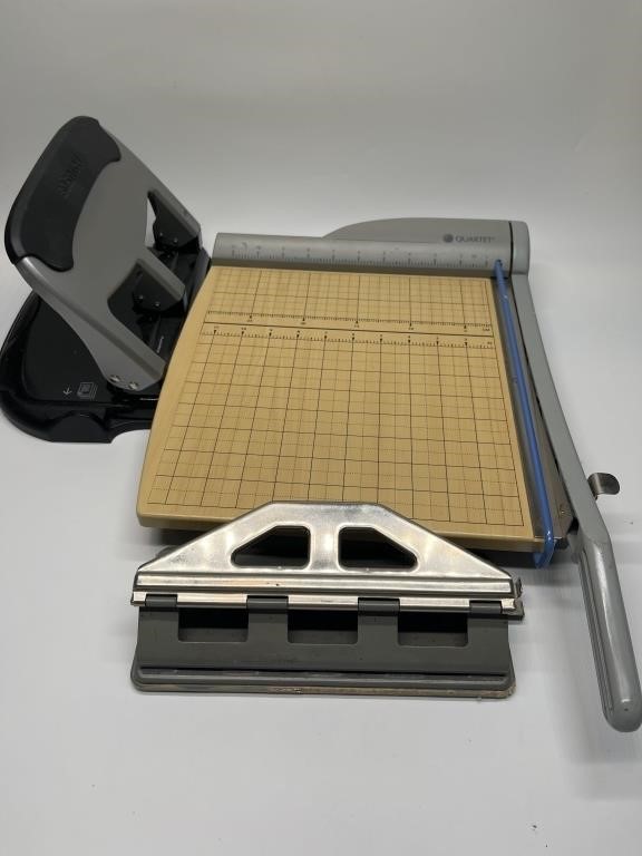(3) Vtg: Guillatuine Paper Cutter & 2-Hole Punches