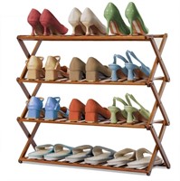 W6518  FIUION Bamboo Shoe Rack 4-Tier, 12-16 Pairs
