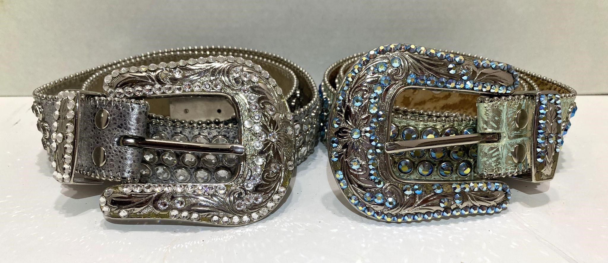 Two BB Simon Western Rhinestone Belts