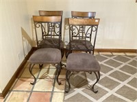 4 kitchen chairs wood, metal, and fabric (2