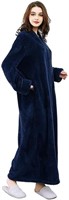 X1067  AMITOFO Fleece Zip Lounger Robe Navy Blue
