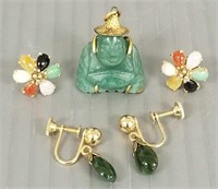 Group of 14K gold, etc. jewelry set with jade, etc