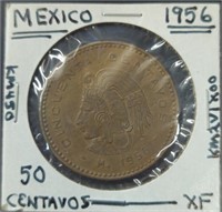 1956 50 centavos coin Mexico