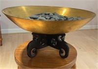 Brass Bowl on Stand, River Rock