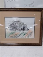 Framed deteriorating Log Cabin artwork