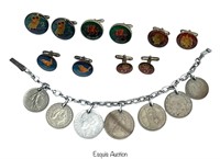 Men's Jewelry- Enameled Coin Cufflinks & Bracelet