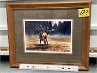 LARRY SIMMONS 1983 FREAMED ELK PRINT, 13" X 16"