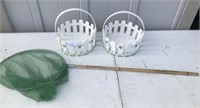 2 Wood Bug Baskets and Butterfly Net