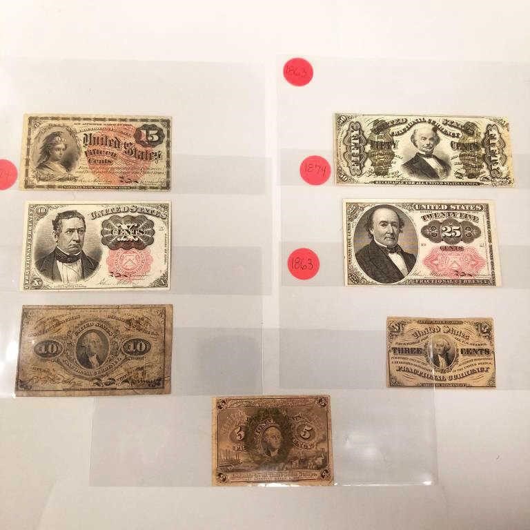 7 United States fractional currency - 3 cents to