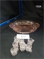 Glass Serving Tray with 7 Tiny Mugs
