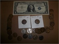 $1 Silver Cert/Steel Cent/Wheaty's 1917, 1926 +