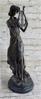 BRONZE SCULPTURE OF WOMAN PLAYING THE HARP