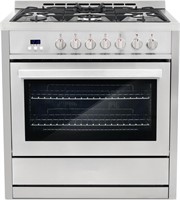 36 in. Dual Fuel Range Gas Burners, Electric Oven