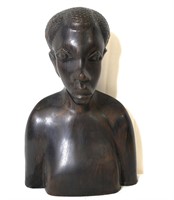 African Hand-Carved Iron Wood Bust Of A Man