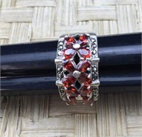 Sterling Silver and Marcasite and Red CZ Ring
