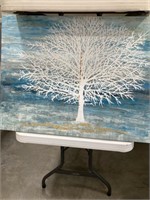 Oil painting of a white tree, with
