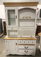 (II) White cabinet with hutch and roll top styled