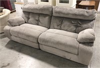 (II) Grey suede couch measuring 86" long