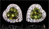 Peridot & White Topaz Heart Halo Earrings