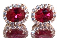 Oval 4.40 ct Ruby Halo Stud Earrings