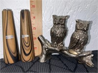 Set of 2 -Vintage Cast Metal Owls on a