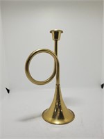 Vintage Brass Horn Candlestick, Solid Brass
