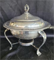 Silver plated serving dish with wood handle and