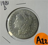 S - 1881-S MORGAN SILVER DOLLAR (A22)