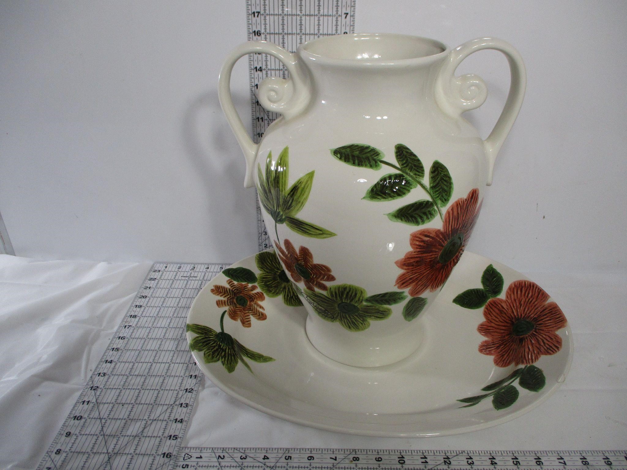 Vintage Very Large Hand Painted Vase and Basin