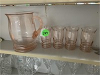 PINK DEPRESSION PITCHER AND GLASSES