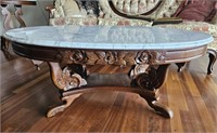Ornate Wood & Marble Coffee Table