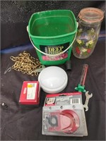 Assorted items, strawberry canister, chain, push