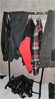 Rolling cloths rack w/ contents - leather mens