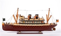 FOLK ART CARVED AND PAINTED STEAMSHIP MODEL,