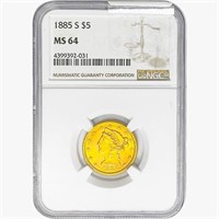 1885-S $5 Gold Half Eagle NGC MS64