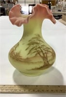 Fenton glass vase-hand painted