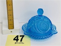 Round Aqua Blue Covered Butter Dish
