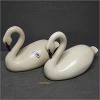 Pair of Wooden Swan Modern Decoys