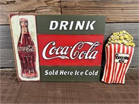 Coca Cola Wooden Sign & Chalk Popcorn Decor