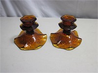 Pair of Brown Glass Candle Holders